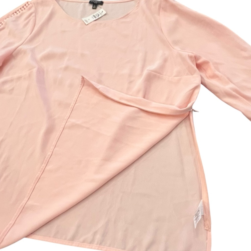 Talbots Blouse Pastel Pink Cutout Sleeves 3/4 Hidden Side Zipper Size LP NWT - Picture 8 of 13